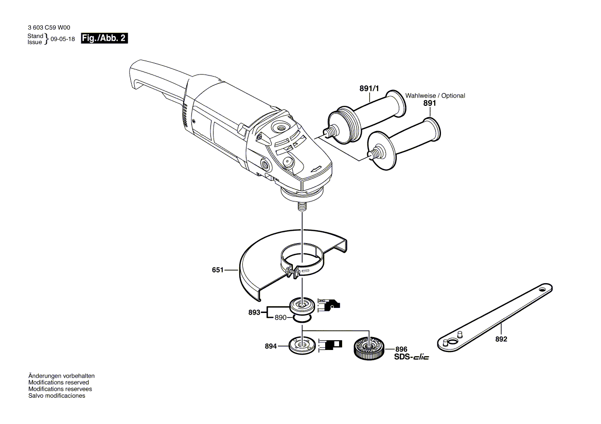 для угловой шлифмашины Bosch PWS 1900 230 V 3603C59W01, деталировка 2