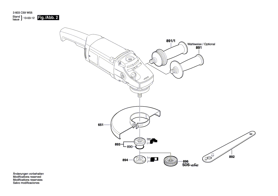 для угловой шлифмашины Bosch PWS 1900 230 V 3603C59W06, деталировка 2