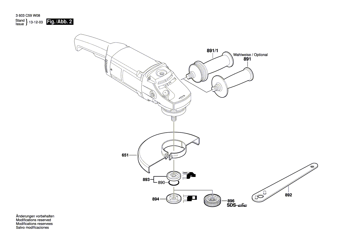 для угловой шлифмашины Bosch PWS 1900 230 V 3603C59W08, деталировка 2