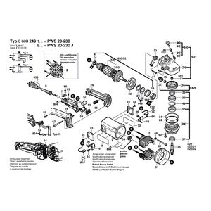 для угловой шлифмашины Bosch PWS 20-230 230 V 0603249103, деталировка 1