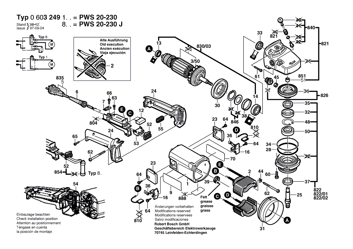 для угловой шлифмашины Bosch PWS 20-230 230 V 0603249103, деталировка 1