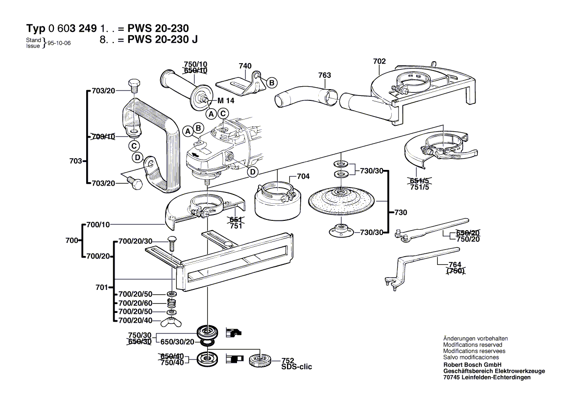 для угловой шлифмашины Bosch PWS 20-230 230 V 0603249103, деталировка 2