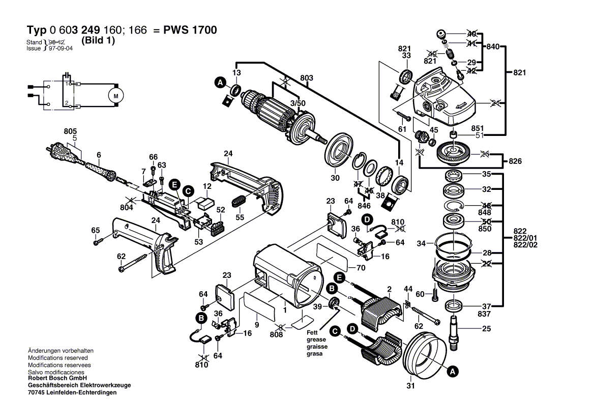 для угловой шлифмашины Bosch PWS 20-230 230 V 0603249160, деталировка 1