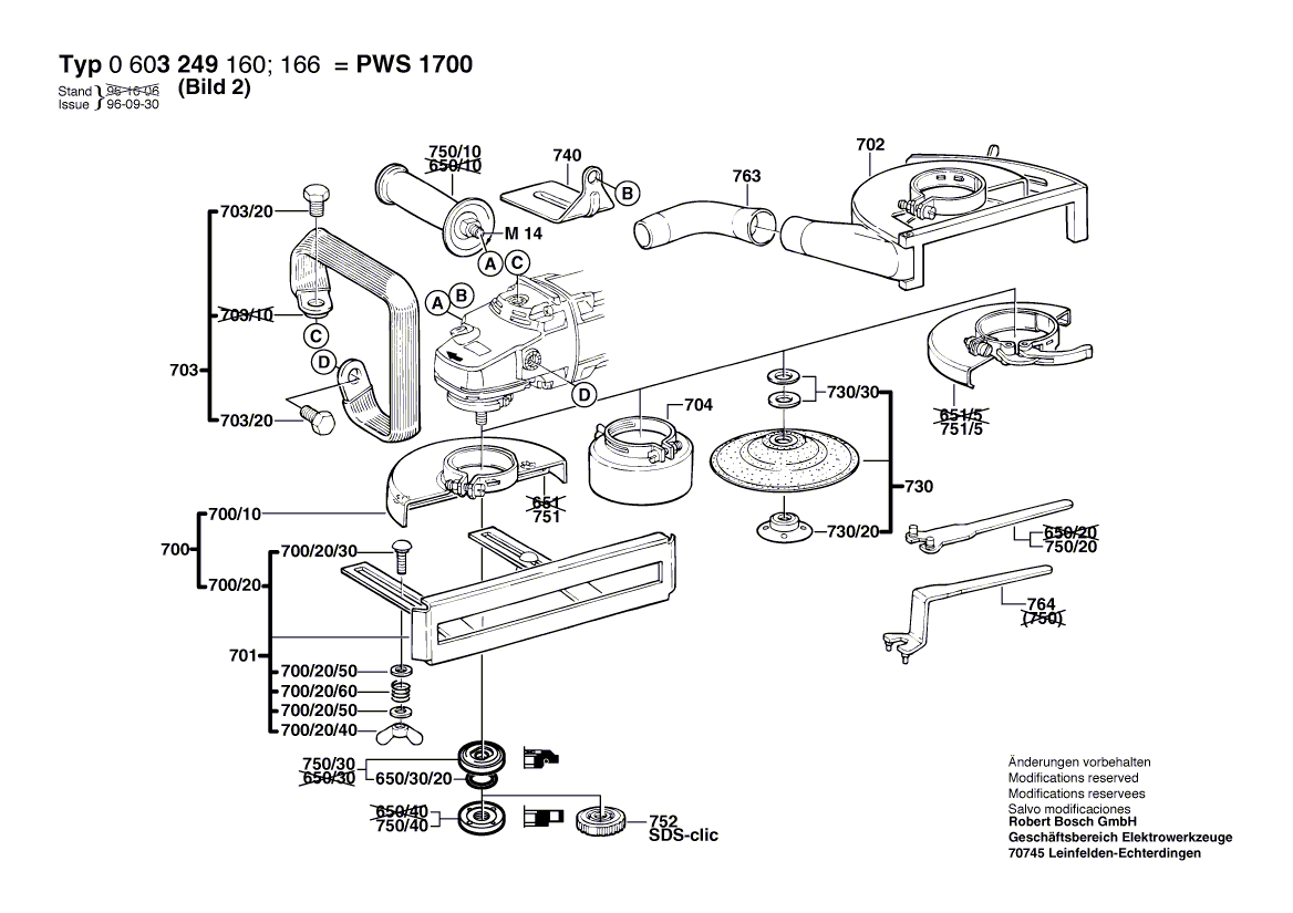 для угловой шлифмашины Bosch PWS 20-230 230 V 0603249160, деталировка 2