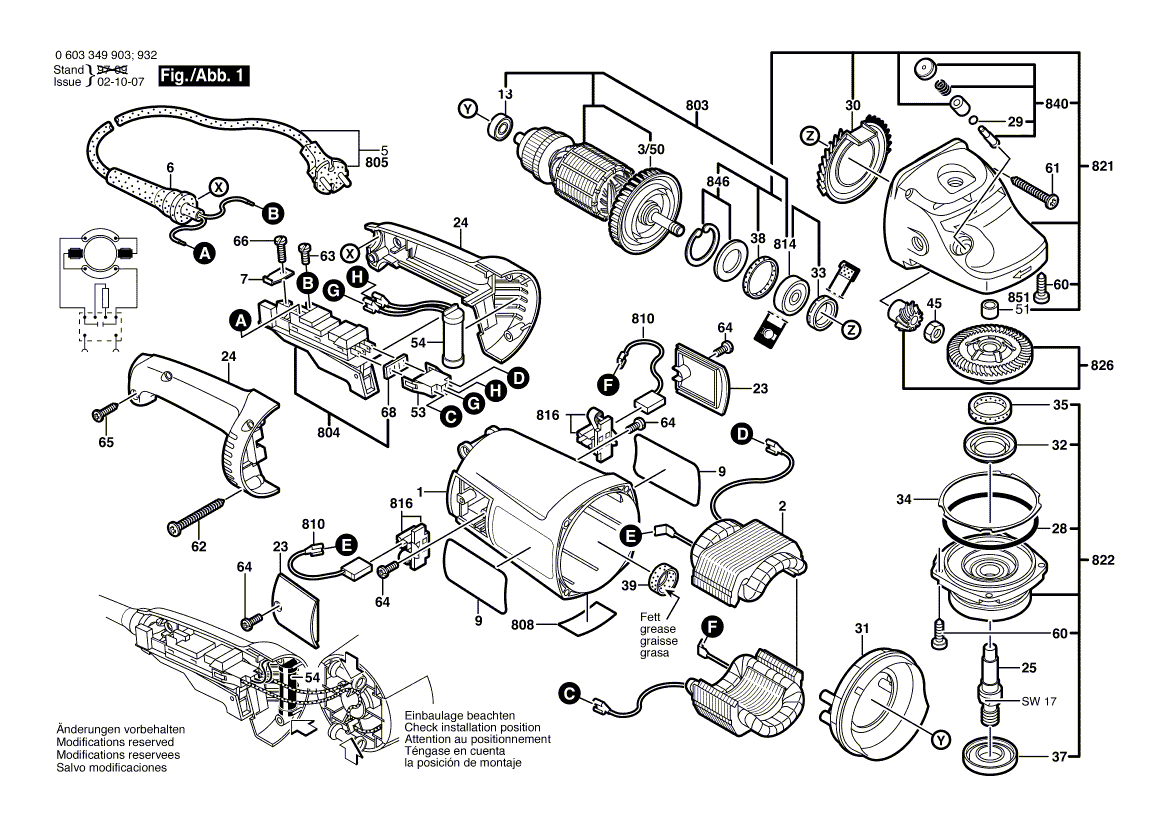 для угловой шлифмашины Bosch PWS 20-230 230 V 0603349903, деталировка 1