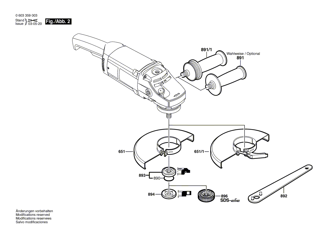 для угловой шлифмашины Bosch PWS 20-230 230 V 0603359003, деталировка 2