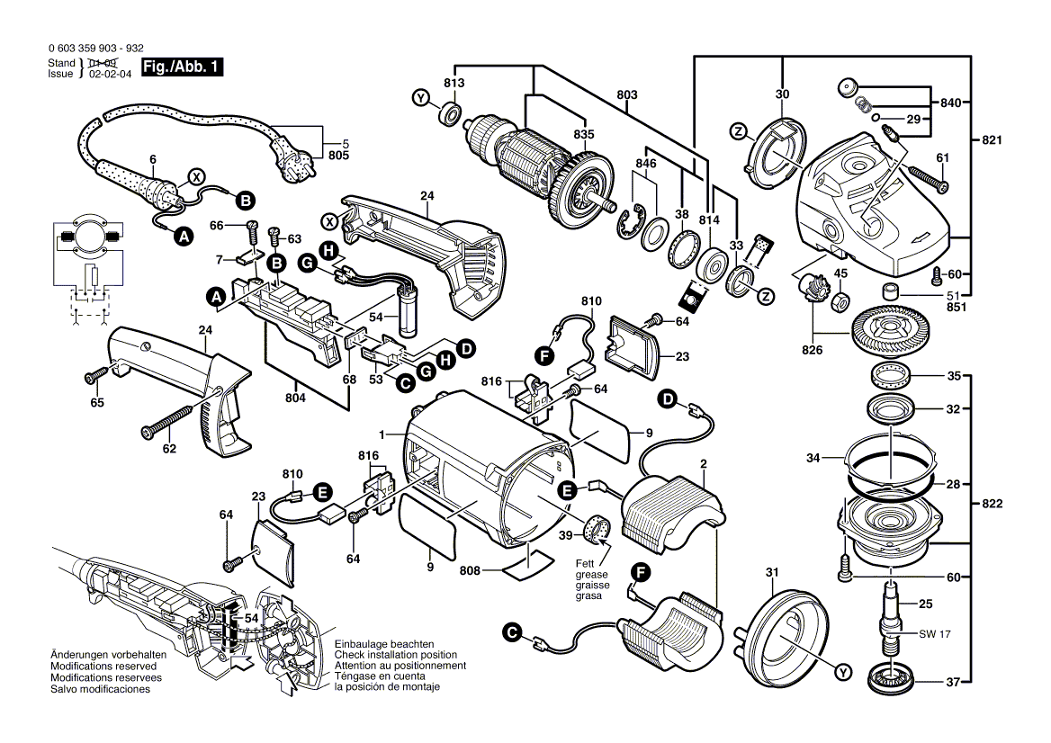 для угловой шлифмашины Bosch PWS 20-230 230 V 0603359903, деталировка 1