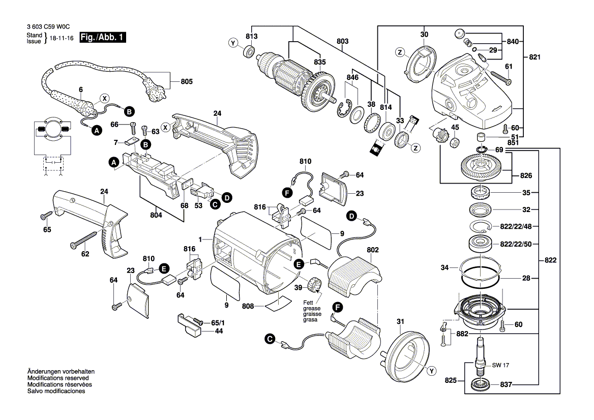 для угловой шлифмашины Bosch PWS 20-230 230 V 3603C59W0D, деталировка 1