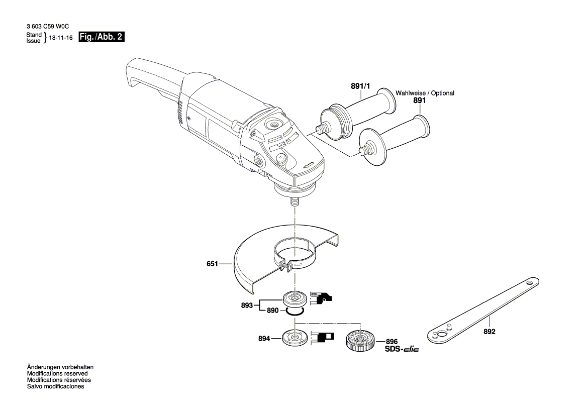 для угловой шлифмашины Bosch PWS 20-230 230 V 3603C59W0D, деталировка 2