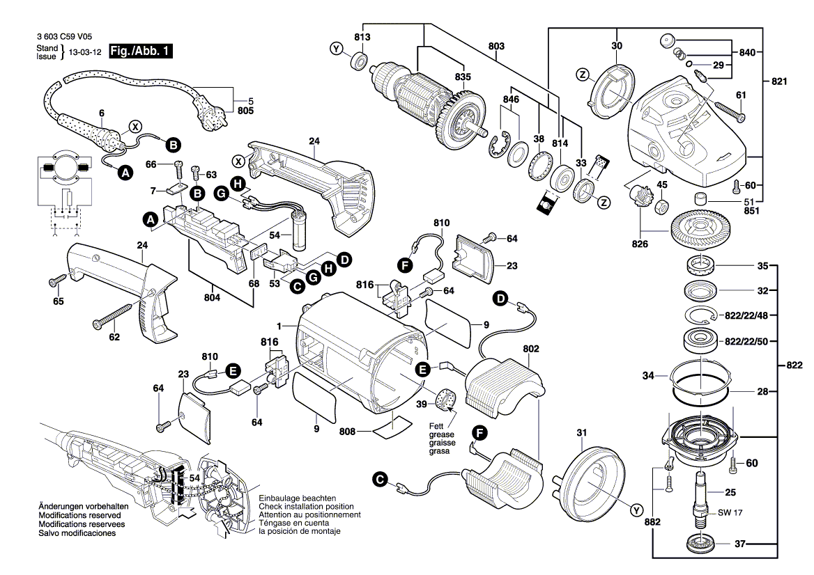 для угловой шлифмашины Bosch PWS 20-230 J 230 V 3603C59V05, деталировка 1