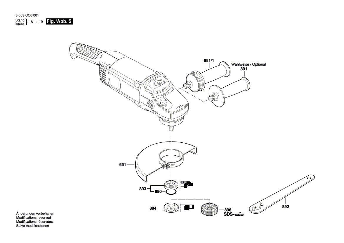 для угловой шлифмашины Bosch PWS 2000-230JE 230 V 3603CC6001, деталировка 2