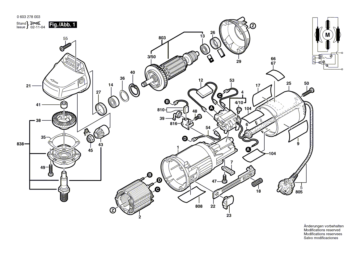 для угловой шлифмашины Bosch PWS 5-115 220 V 0603278003, деталировка 1