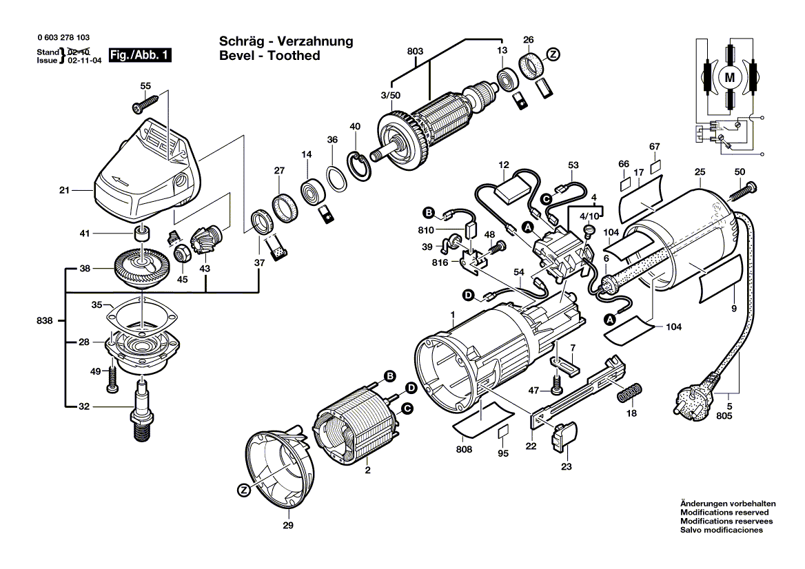 для угловой шлифмашины Bosch PWS 5-115 220 V 0603278103, деталировка 1