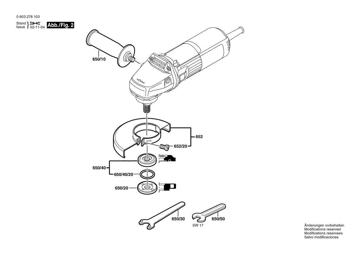 для угловой шлифмашины Bosch PWS 5-115 220 V 0603278103, деталировка 2