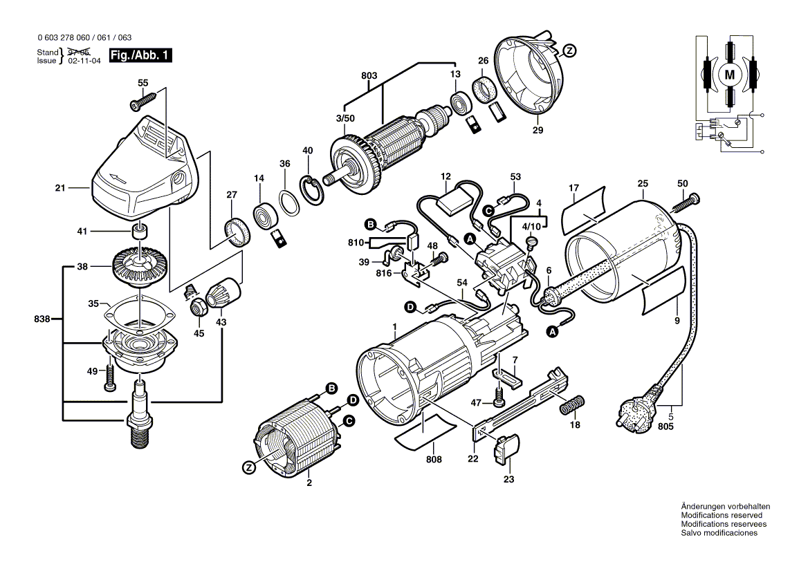 для угловой шлифмашины Bosch PWS 500 220 V 0603278060, деталировка 1