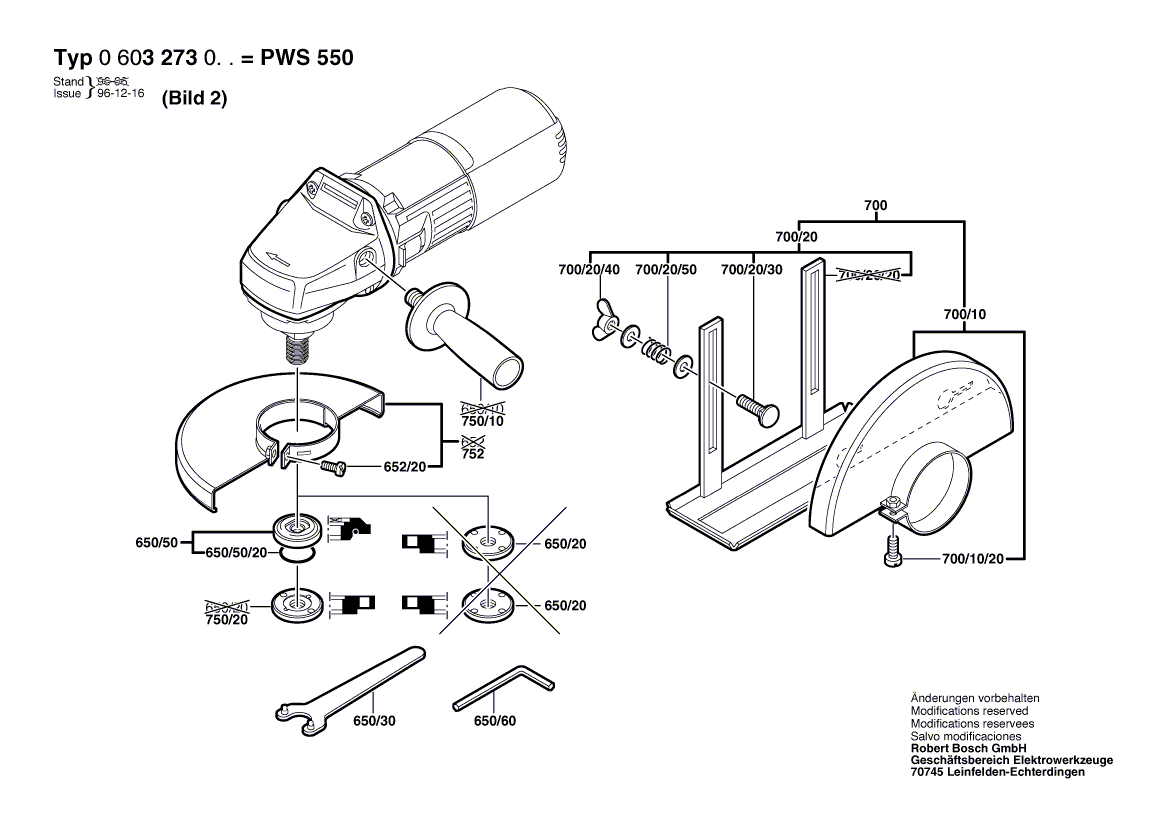 для угловой шлифмашины Bosch PWS 550 220 V 0603273003, деталировка 2