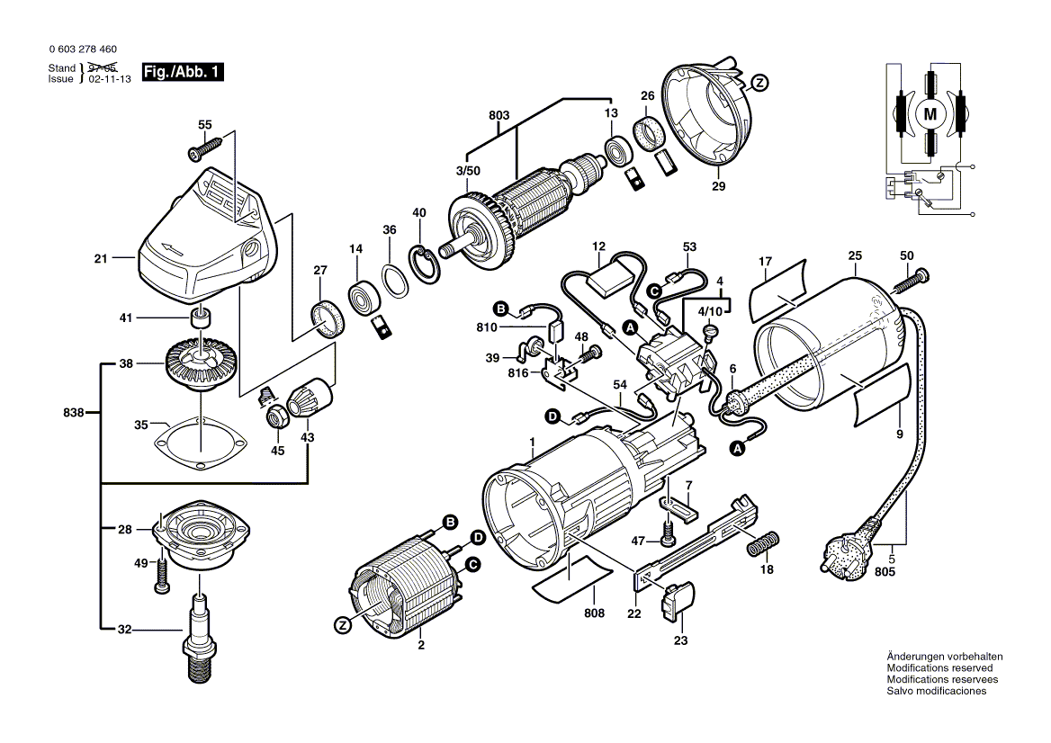 для угловой шлифмашины Bosch PWS 550 230 V 0603278483, деталировка 1