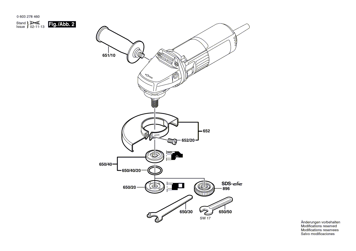 для угловой шлифмашины Bosch PWS 550 230 V 0603278483, деталировка 2