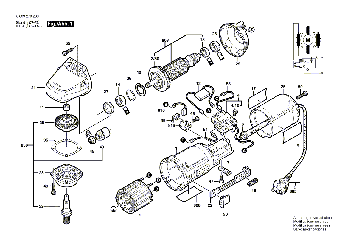 для угловой шлифмашины Bosch PWS 6-115 220 V 0603278203, деталировка 1