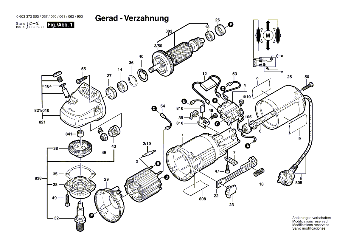 для угловой шлифмашины Bosch PWS 6-115 230 V 0603372003, деталировка 1