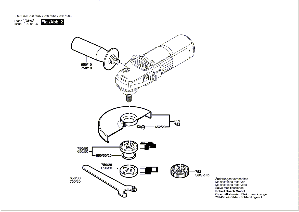 для угловой шлифмашины Bosch PWS 6-115 230 V 0603372003, деталировка 2