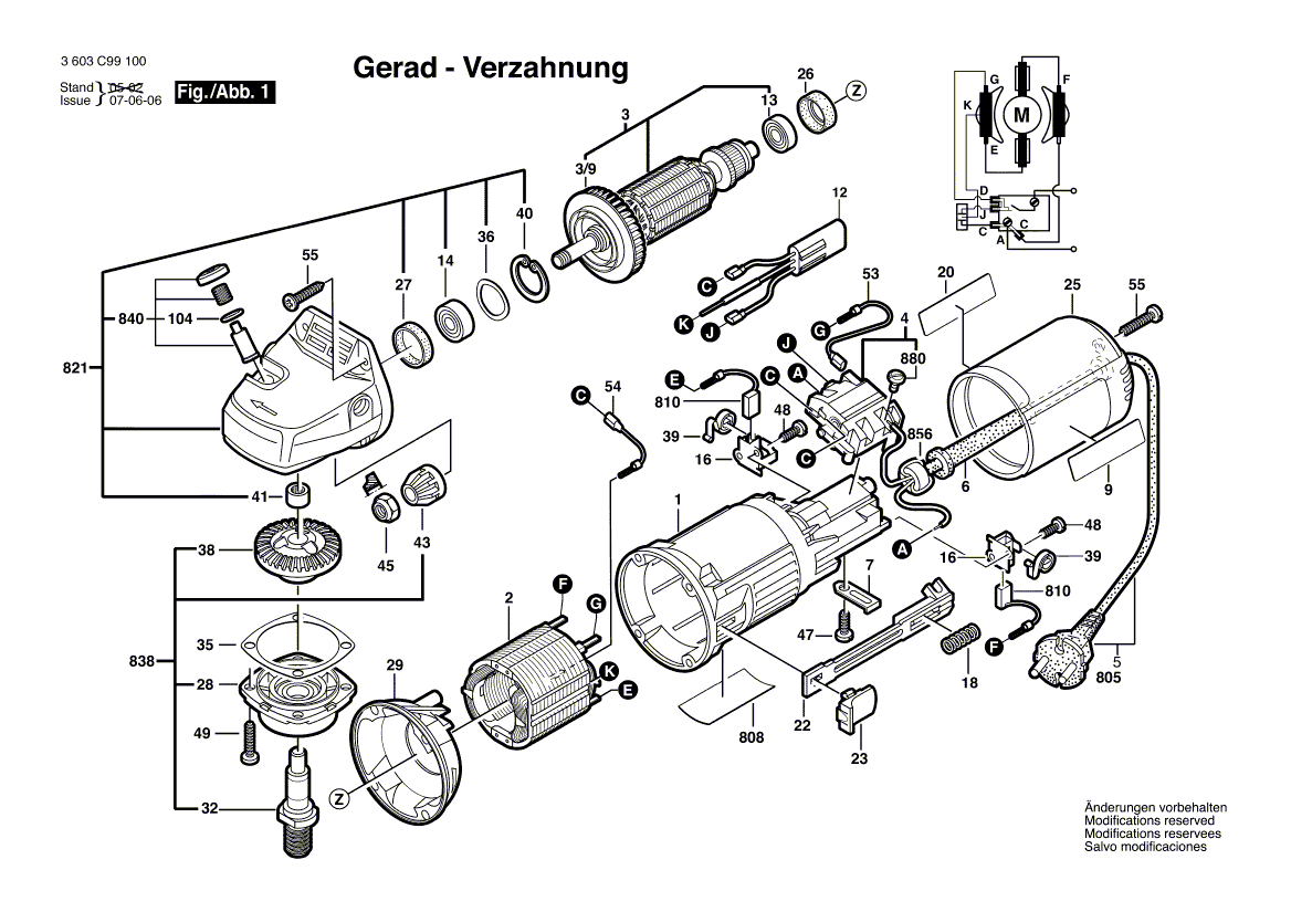 для угловой шлифмашины Bosch PWS 6-115 230 V 3603C99400, деталировка 1