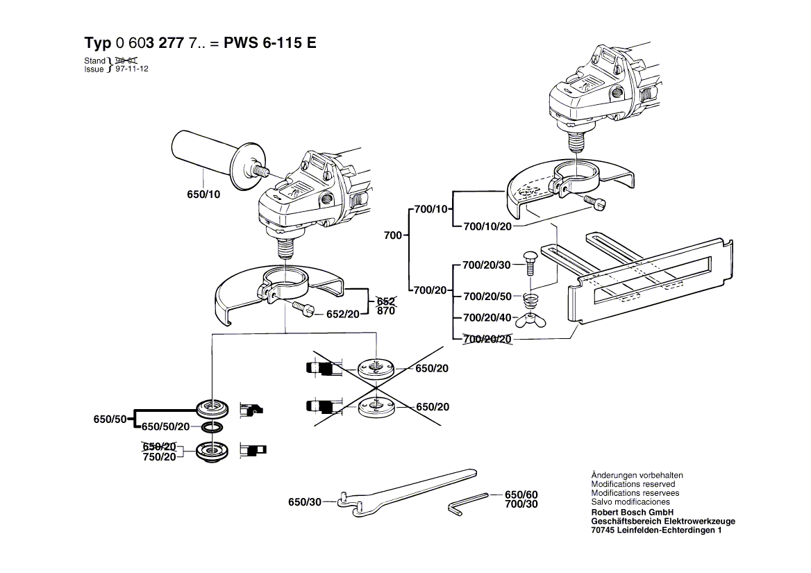 для угловой шлифмашины Bosch PWS 6-115 E 220 V 0603277703, деталировка 2