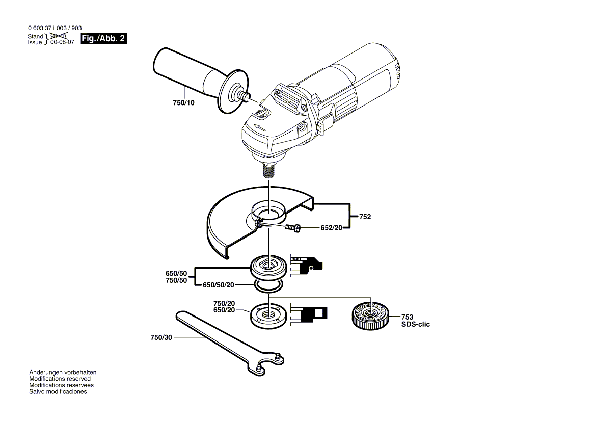 для угловой шлифмашины Bosch PWS 600 230 V 0603371003, деталировка 2