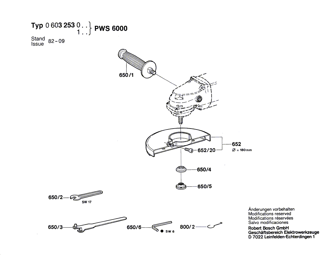 для угловой шлифмашины Bosch PWS 6000 220 V 0603253003, деталировка 2