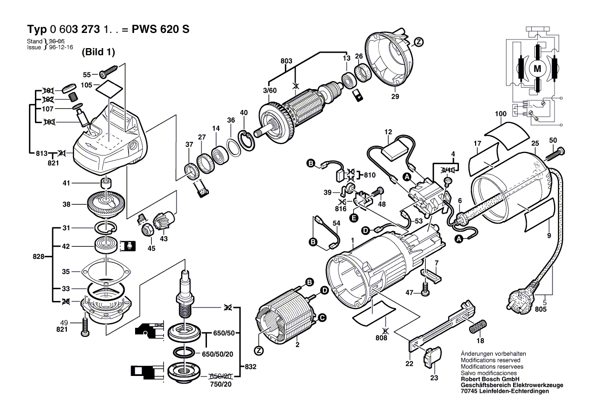 для угловой шлифмашины Bosch PWS 620 S 220 V 0603273103, деталировка 1