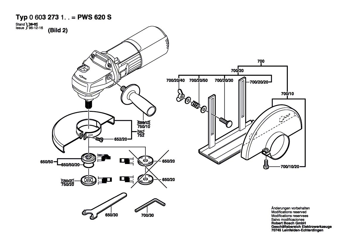 для угловой шлифмашины Bosch PWS 620 S 220 V 0603273103, деталировка 2