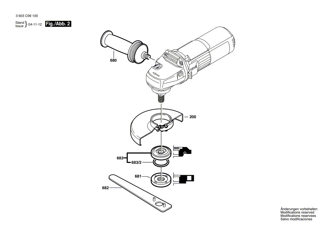 для угловой шлифмашины Bosch PWS 650 230 V 3603C99300, деталировка 2