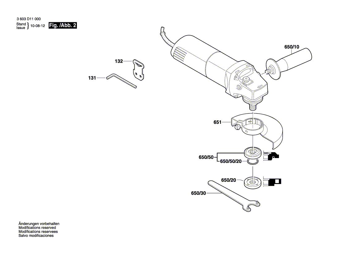 для угловой шлифмашины Bosch PWS 650-125 230 V 3603D110R2, деталировка 2