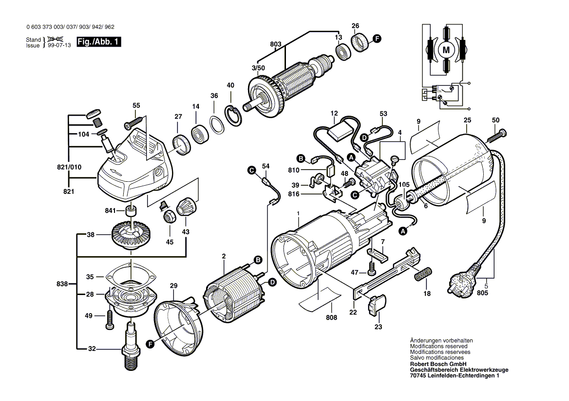 для угловой шлифмашины Bosch PWS 7-115 230 V 0603373003, деталировка 1