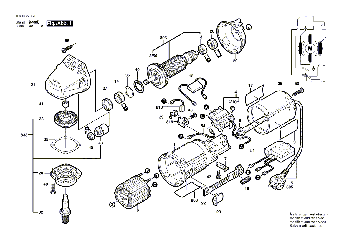 для угловой шлифмашины Bosch PWS 7-115 E 230 V 0603278703, деталировка 1