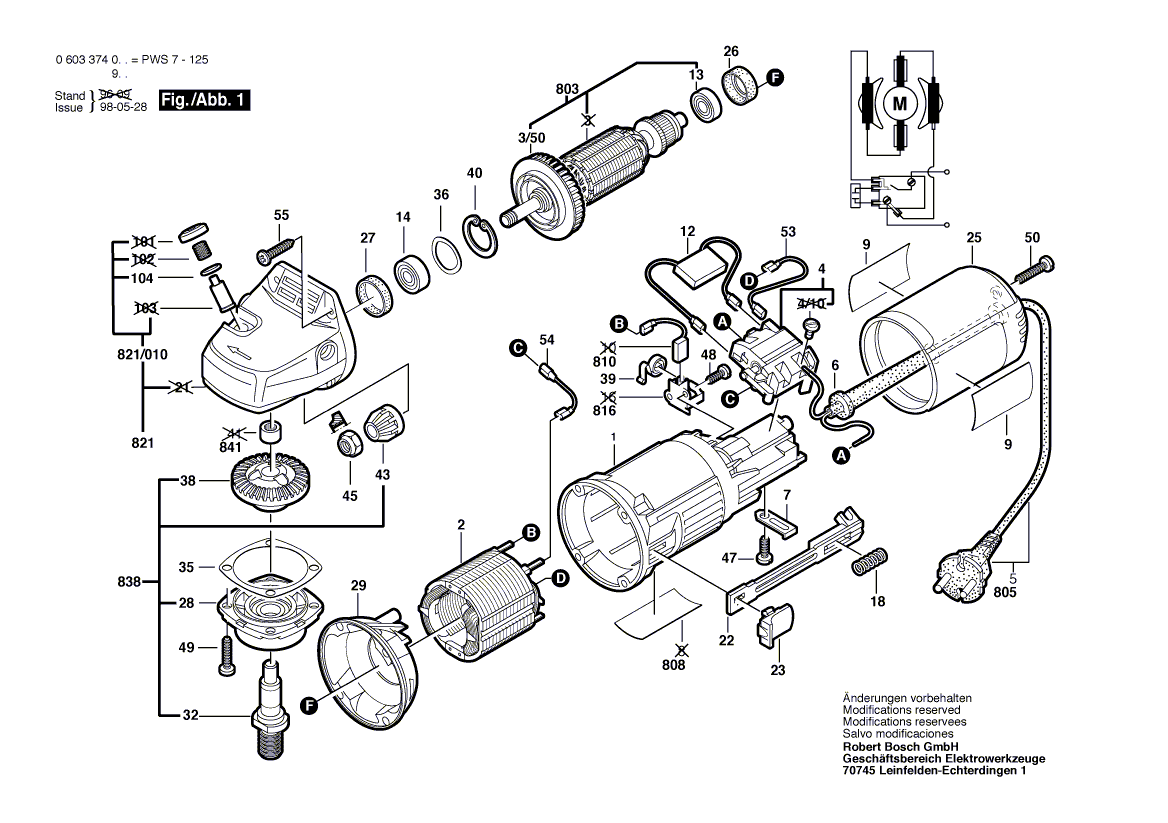 для угловой шлифмашины Bosch PWS 7-125 230 V 0603374003, деталировка 1