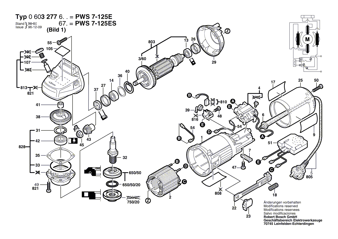 для угловой шлифмашины Bosch PWS 7-125 E 230 V 0603277603, деталировка 1