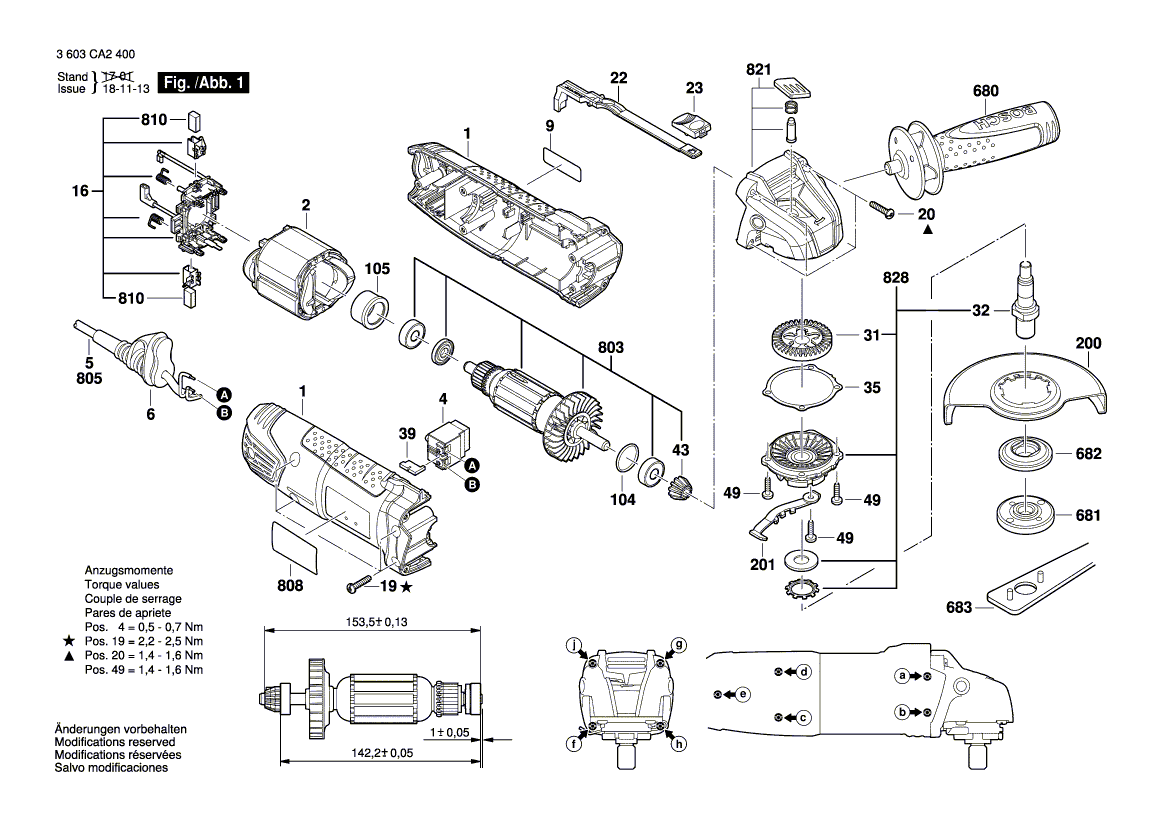 для угловой шлифмашины Bosch PWS 750-115 230 V 3603CA2400, деталировка 1