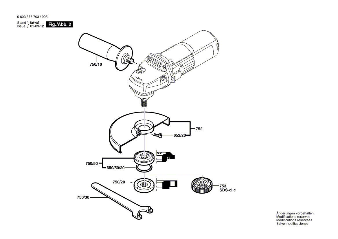 для угловой шлифмашины Bosch PWS 8-125 CE 230 V 0603375703, деталировка 2