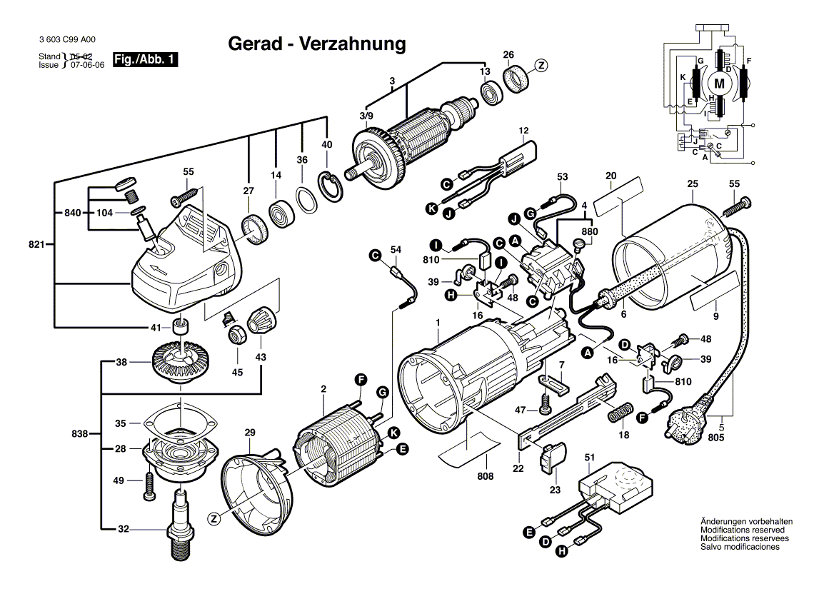 для угловой шлифмашины Bosch PWS 8-125 CE 230 V 3603C99B00, деталировка 1