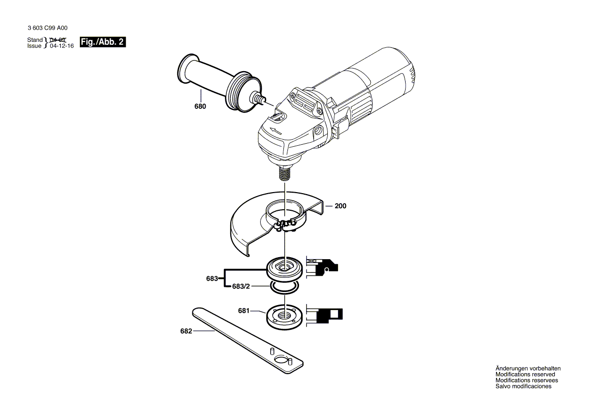 для угловой шлифмашины Bosch PWS 8-125 CE 230 V 3603C99B00, деталировка 2