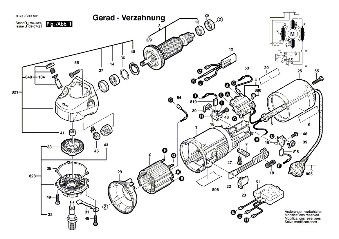 для угловой шлифмашины Bosch PWS 8-125 CE 230 V 3603C99B01, деталировка 1