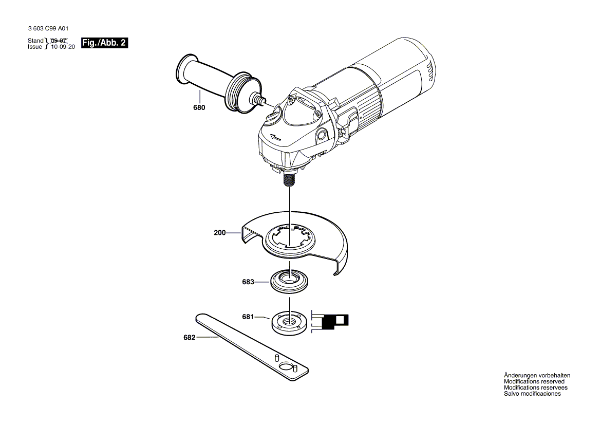 для угловой шлифмашины Bosch PWS 8-125 CE 230 V 3603C99B01, деталировка 2