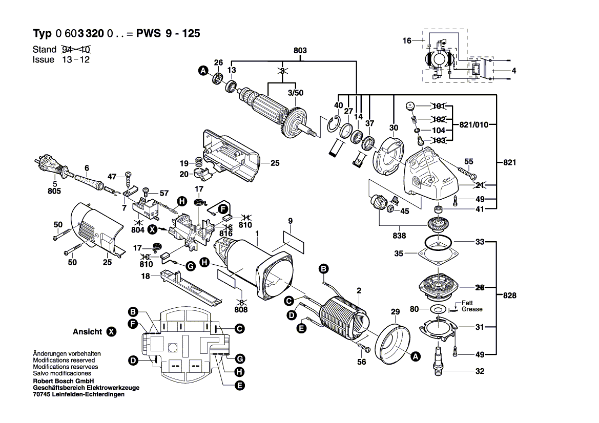 для угловой шлифмашины Bosch PWS 9-125 230 V 0603320003, деталировка 1