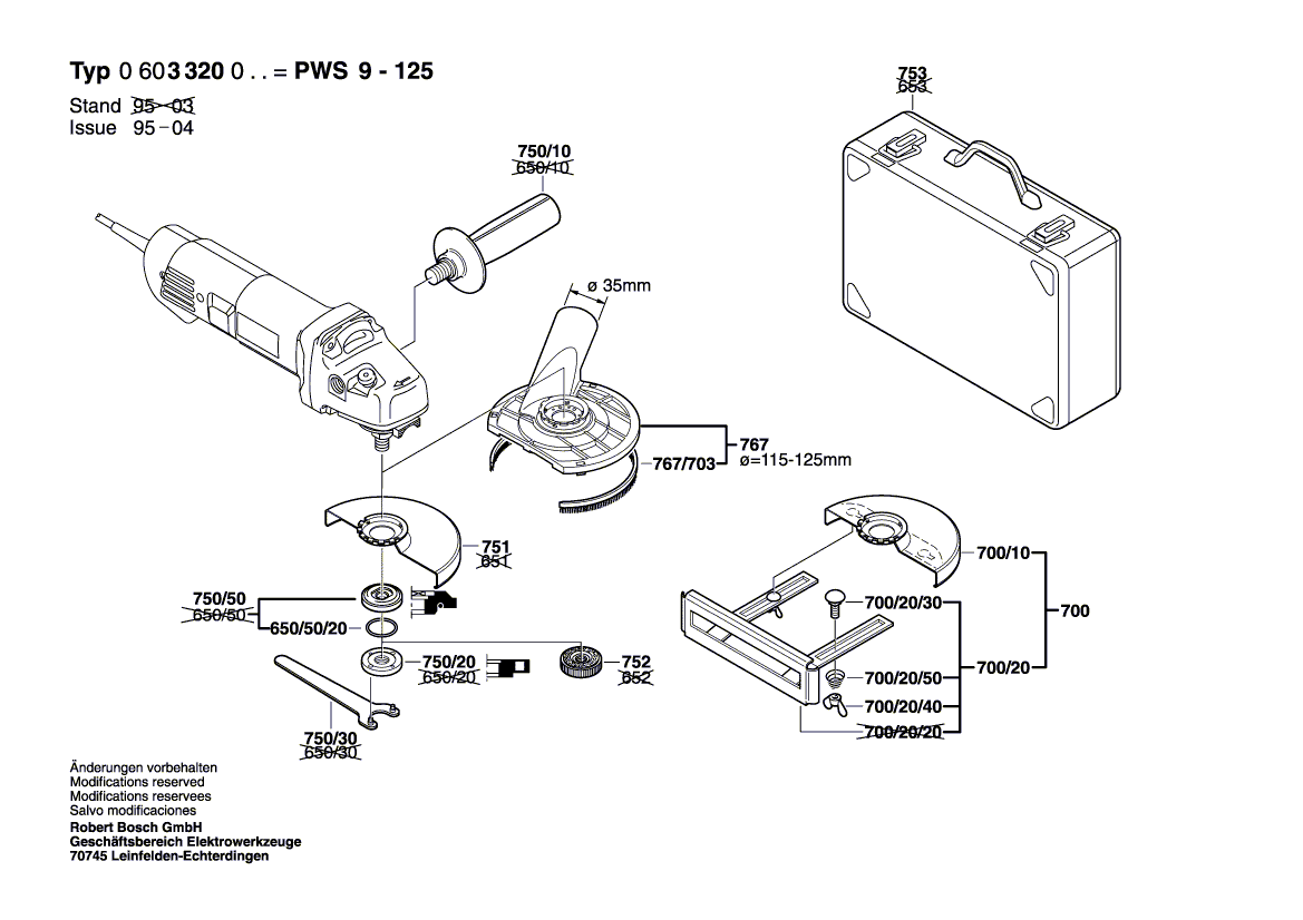 для угловой шлифмашины Bosch PWS 9-125 230 V 0603320003, деталировка 2