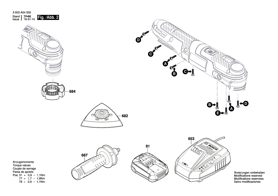 для универсального мультиинструмента Bosch AdvancedMulti 18 18 V 3603A04000, деталировка 2
