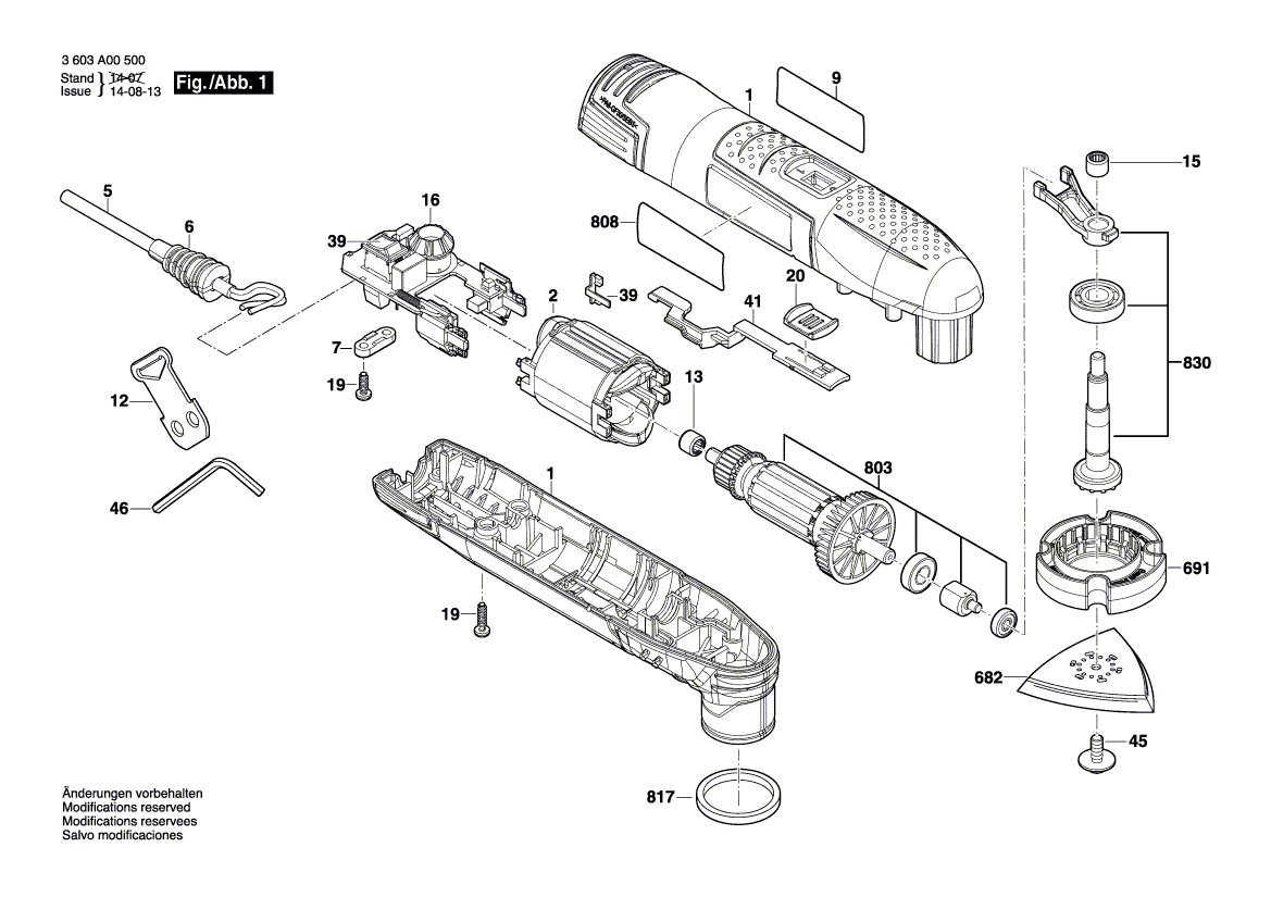 для универсального мультиинструмента Bosch PMF 190 E 230 V 3603A00500, деталировка 1