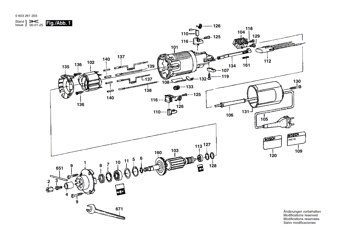 для фрезера для обработки кромок Bosch PKF 25 220 V 0603261203, деталировка 1