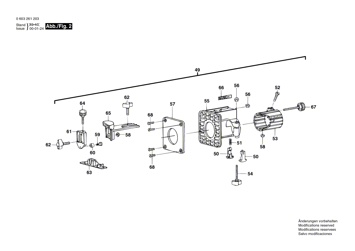 для фрезера для обработки кромок Bosch PKF 25 220 V 0603261203, деталировка 2