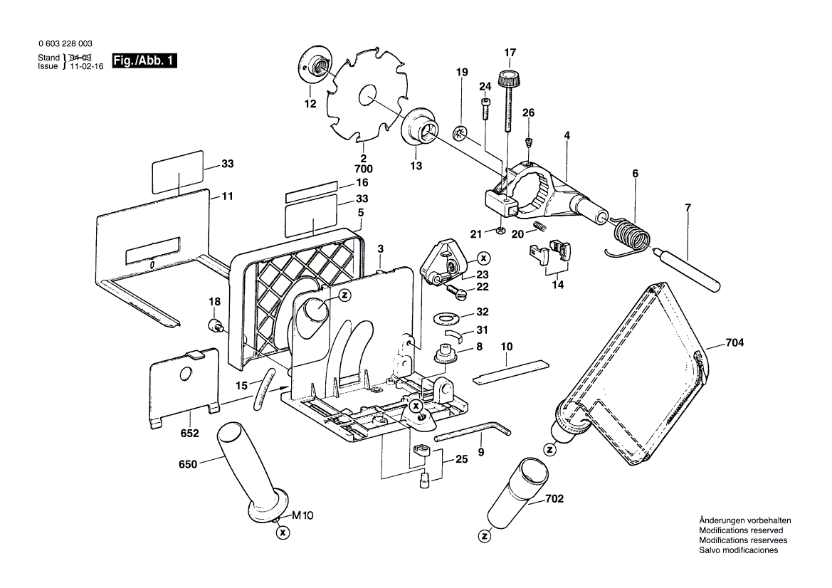 для фрезера для шпунтовых стыков Bosch PSF 22 220 V 0603228003, деталировка 1